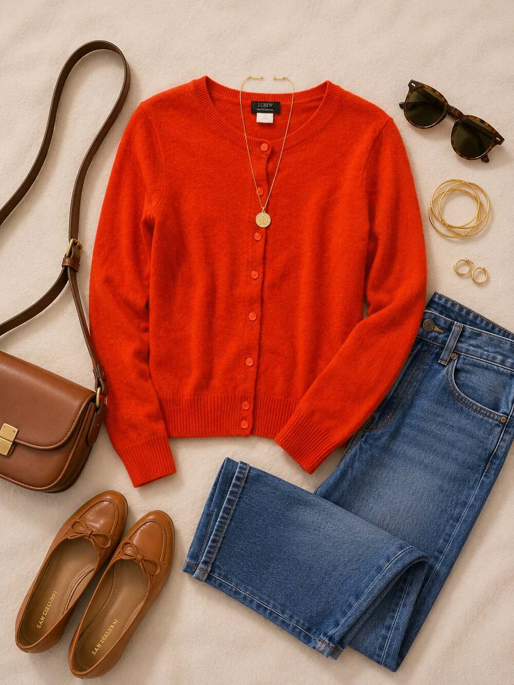 J.Crew 100% Cashmere Classic Long Sleeve Cardigan Sweater in Brick, Size M
